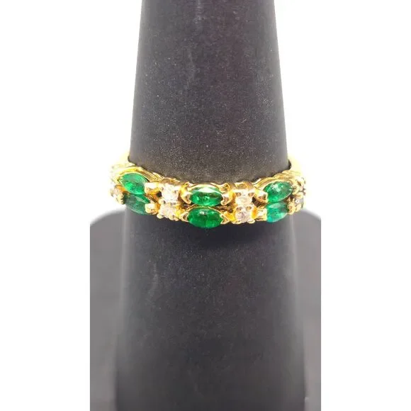14KT YELLOW GOLD 2.50G DIAMOND 0.10CTW & EMERALD RING SIZE 6.5 (116314-21)